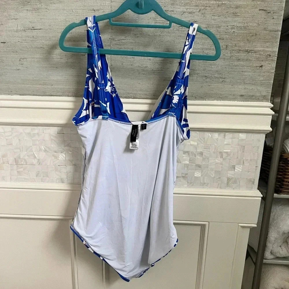 Floral Blue Women's One Piece Swimsuit - Picture 11 of 12